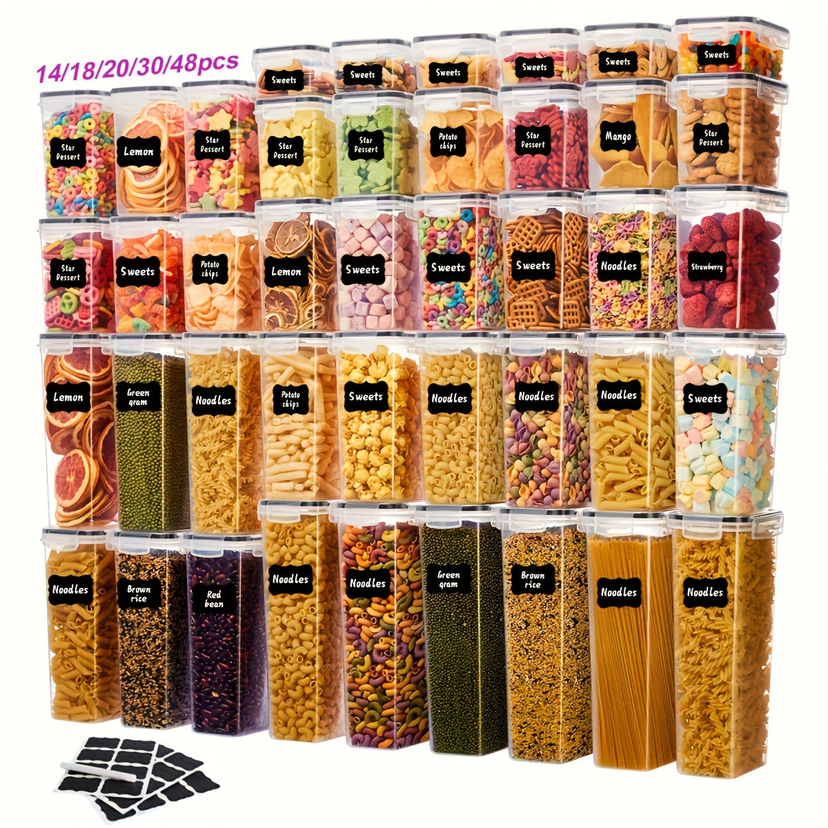 141830486084pcs Airtight Food Storage Containers with Lids BPA Free Plastic Kitchen Storage Containers for Rice Spaghetti Cereal Pasta Flour And Sugar Containers 7915243042 Lids7915243042 Containers Kitchen Additions