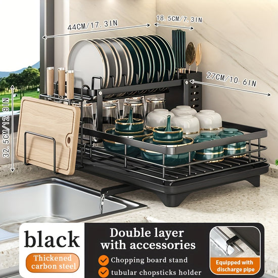 2Tier Metal Dish Drying Rack Suitable for Types of Countertops Spacesaving and Durable Comes with Cutlery Holder Cup Holder and Rustproof Drip Tray Helps Your Kitchen Neat and Organized