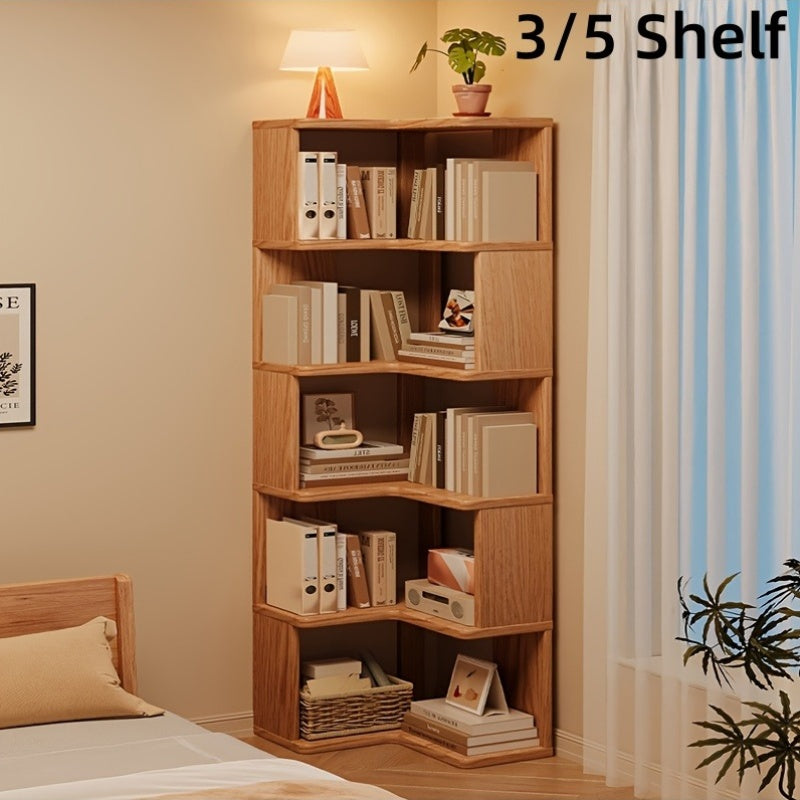 LShaped Corner Bookshelf with 35 Shelves Made of Solid Wood Designed to Stand on The Floor This SpaceEfficient Storage Rack in a Light Brown End Is Ideal for Books Decor And More And Is Easy to Assemble Standing Shelf