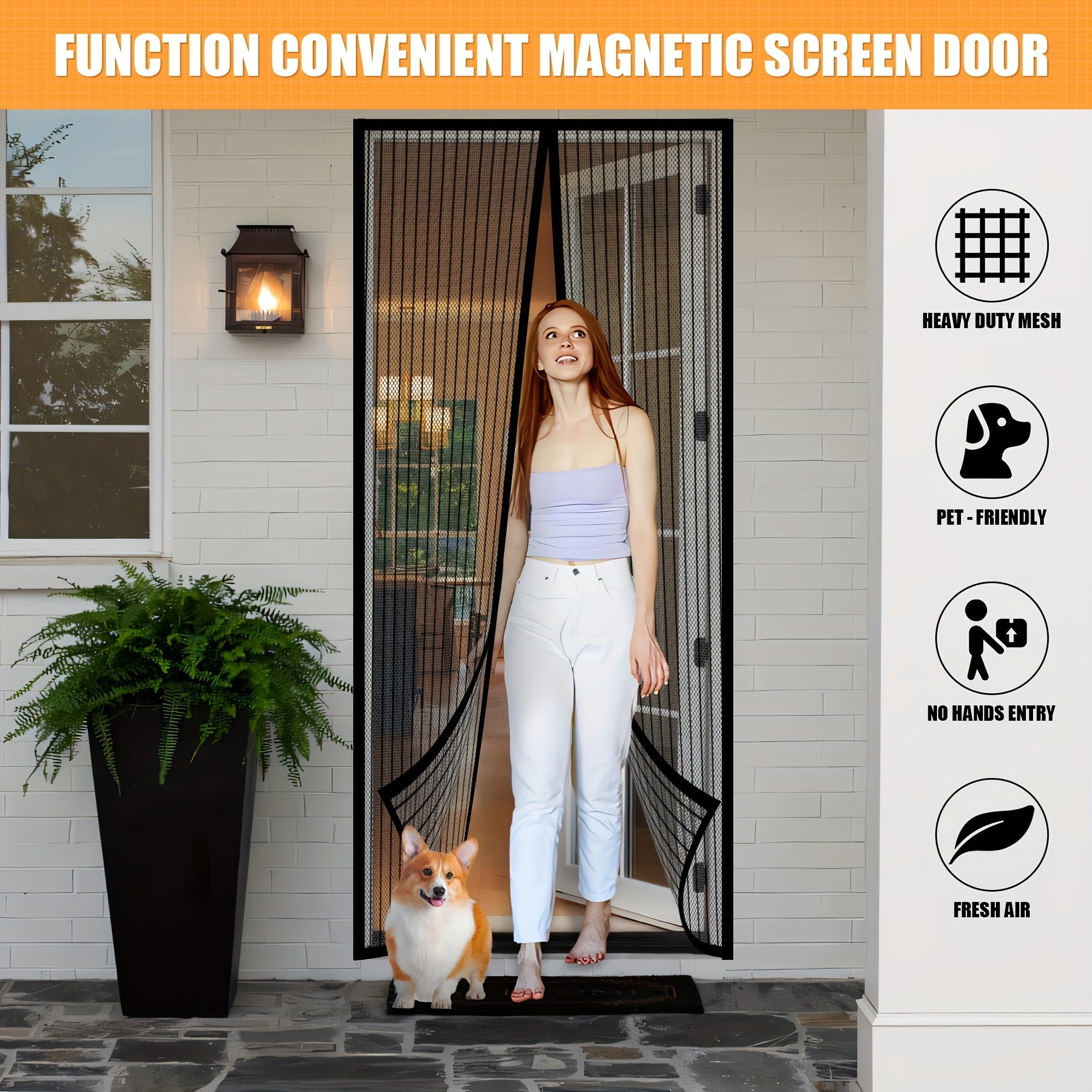 Home Decor Heavy Duty Selfsealing Magnetic Screen Door with Air Permeable Antimosquito Net Design Magnetic Strip Installation Easy to Open And Close Easy to Install Durable Nylon Material Suitable for Kitchen Balcony Use Etc