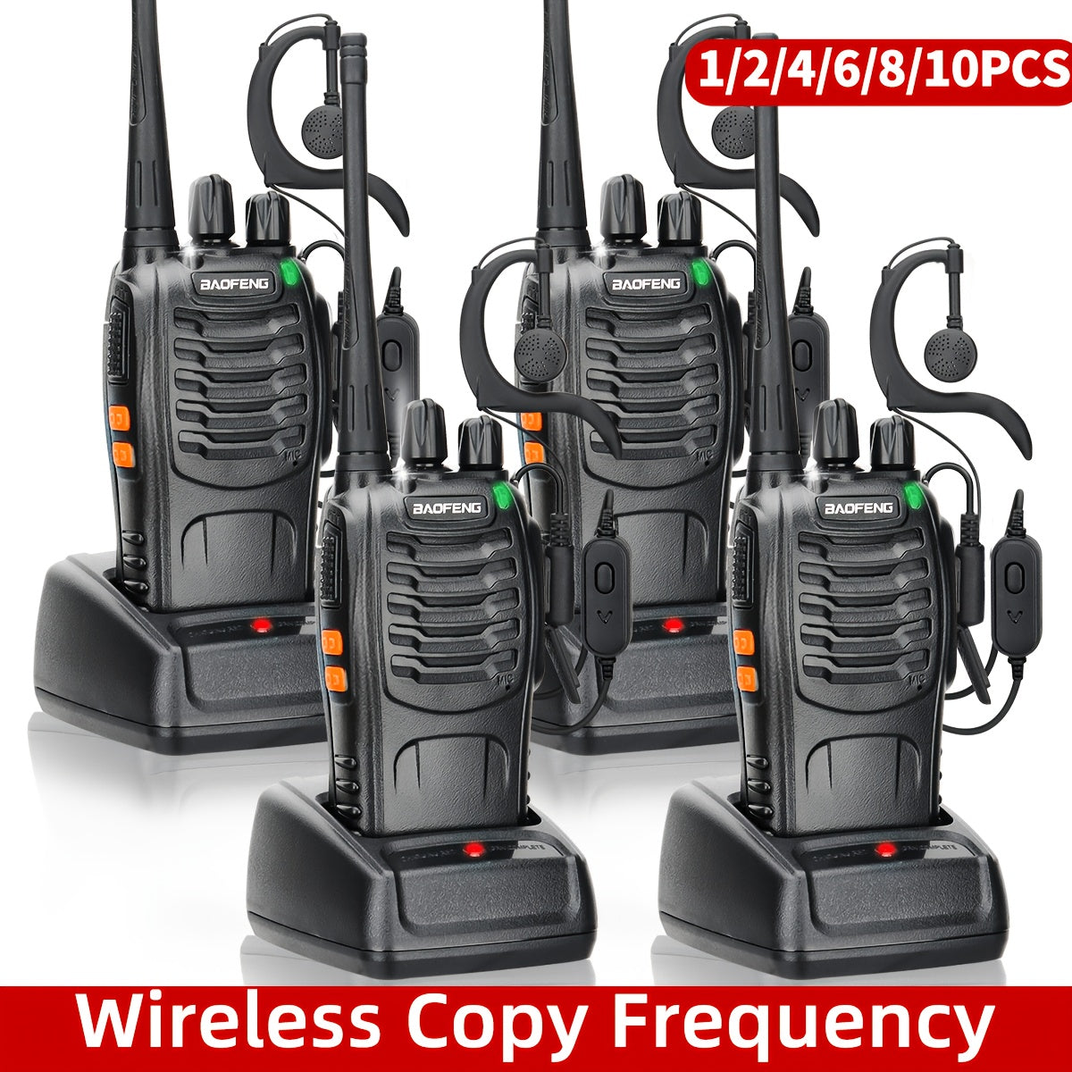 Baofeng Long Range Walkie Talkies for Adults with Earpieces 16 Channel Rechargeable Handheld Two Way Radio Walky Talky with Flashlight VOX for Adventure Family Camping Hiking Skiing Cruise 1246810 Pack