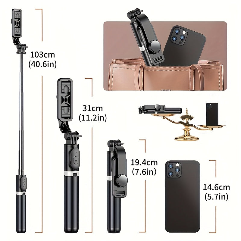 40 Inch Retractable Selfie Stick Professional Floor Tripod For Live Streaming With Wireless Remote 360 Rotation Stable Antishake Design Ideal For Travel Vlogs  Outdoor Live Streaming Compatible With for iphoneAndroid Smartphones