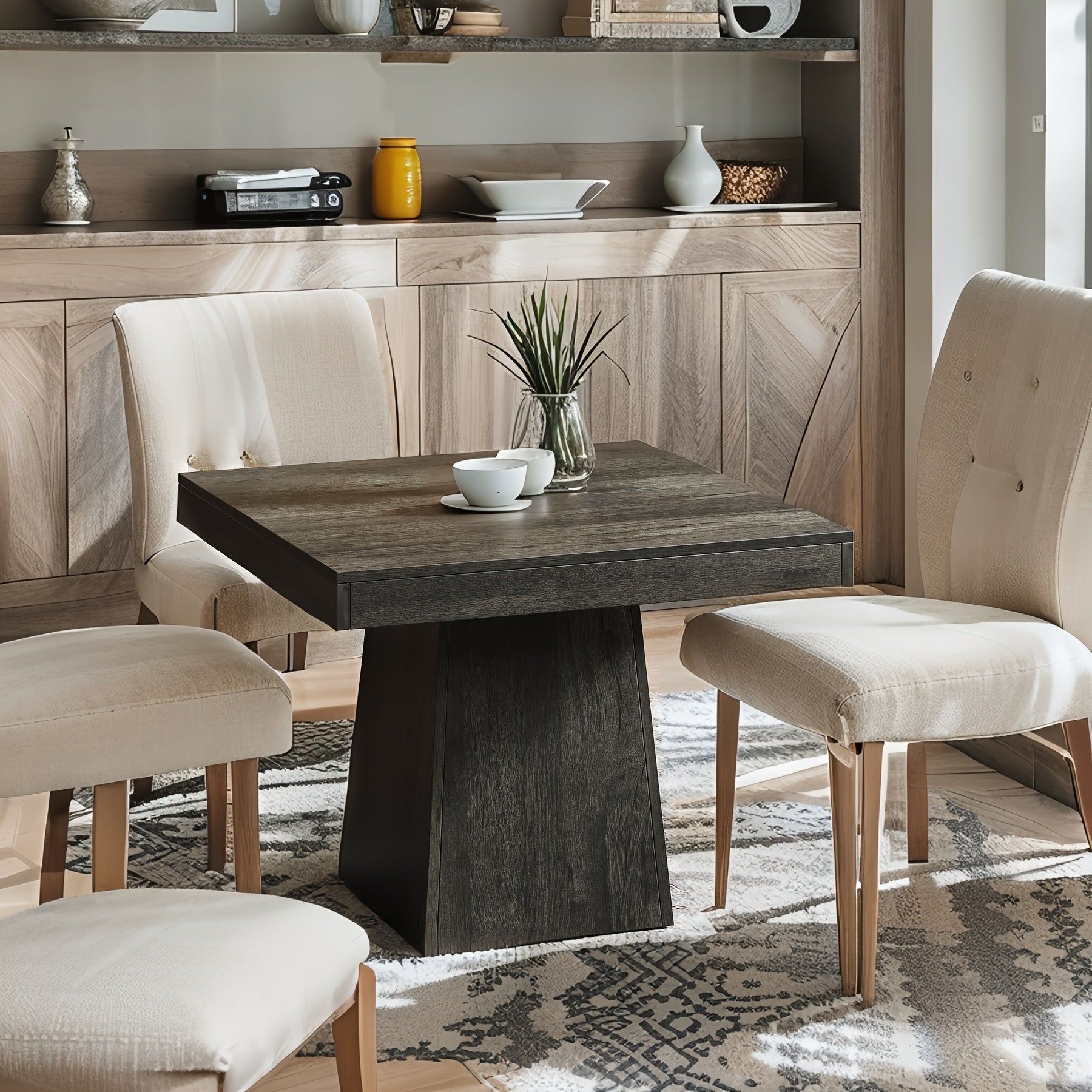 315inch Square Dining Table for 4 with Pedestal Base  Farmhouse Style Table Suitable Dining Room  Small Spaces Compact Modern Table for Home Easy Assembly Sturdy Base for Narrow Apartments and Cozy Gatherings