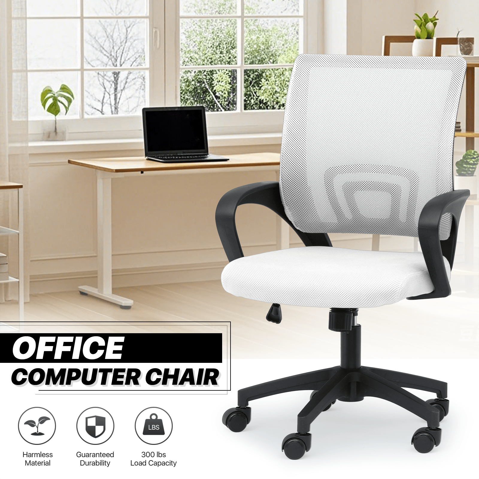 Mesh Office Home Chair Mid Back Ergonomic Rolling Swivel Chair with Padded Seat and Armrest