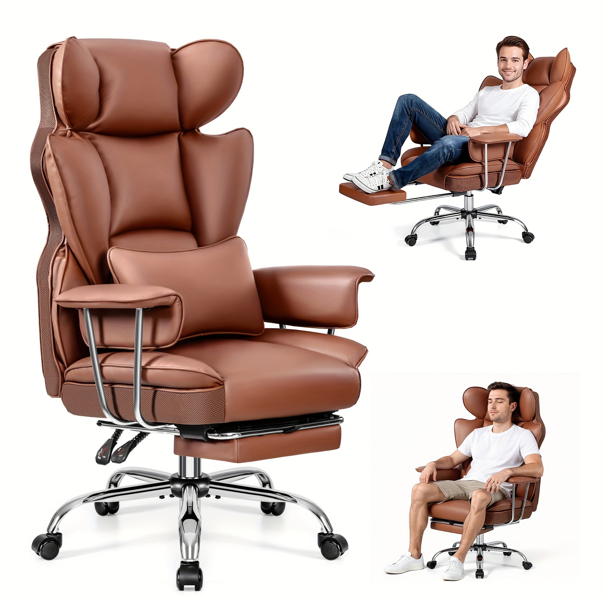 KERDOM Big  Tall Executive Office Chair with Footrest  Heavy Duty 500lbs Capacity Ergonomic High Back Reclining Chair Adjustable Height Lumbar Support  Manual Recline HeavyDuty Swivel Computer Desk Chair with Soft Cushioned  Backrest for Hom