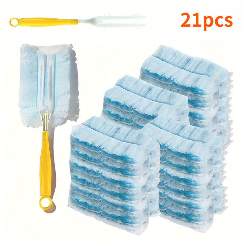 21pcs Set 20 Blue Dust Cloths  1 Handle Disposable Electrostatic Duster a Musthave for Home and Car Cleaning Furniture Keyboard and Car Duster with Replacement Heads a Multifunctional Cleaning Tool