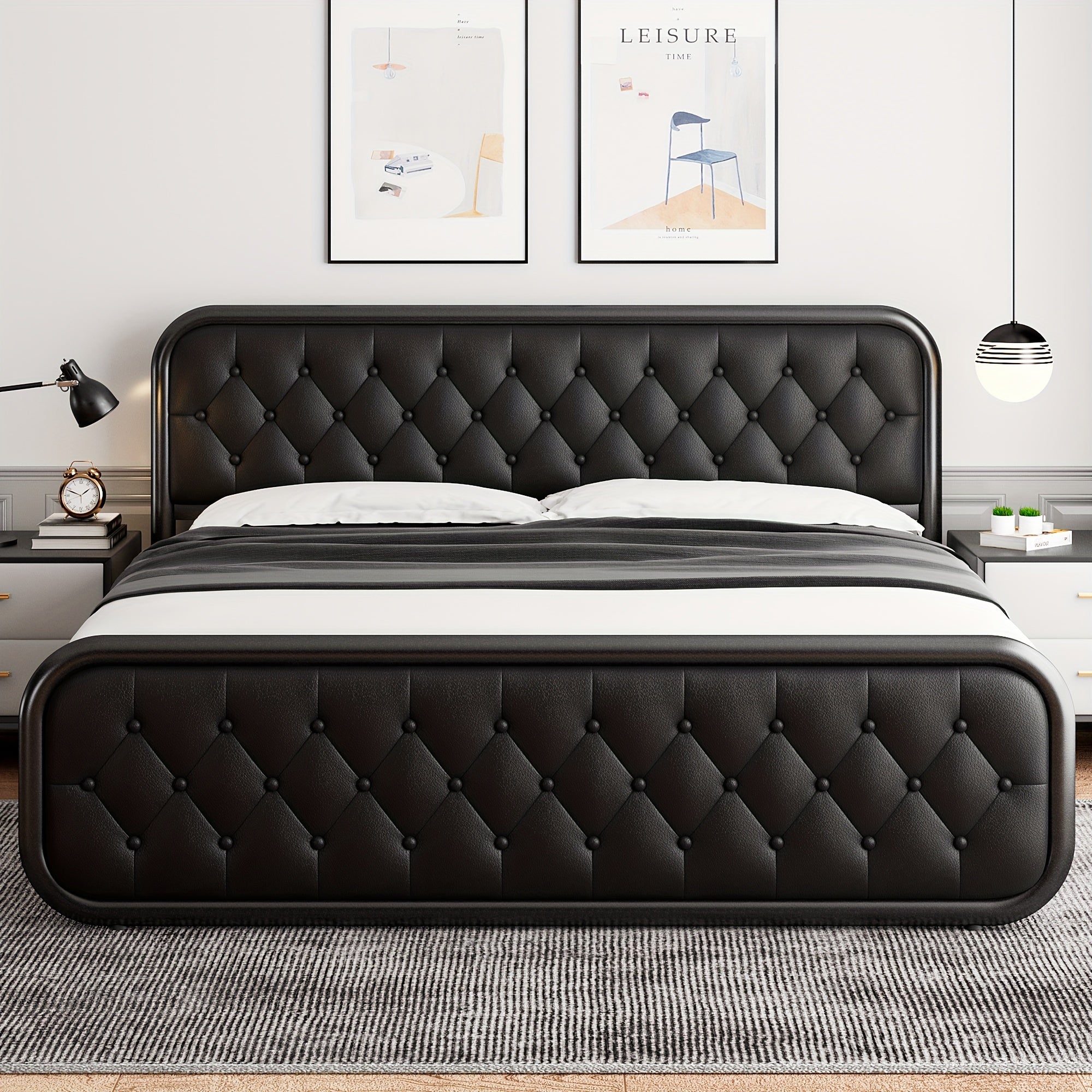 Valnase Metal Bed Frame Platform Bed Frame with Faux Leather Headboard HeavyDuty Thicker Metal Steel Slats Support 12 UnderBed Space Easy Assembly
