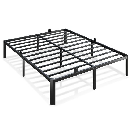 14inch durable black metal bed frame upgraded round fanshaped legs 4 mattress limiters 3500LBS heavyduty steel strips no springs required no noise reinforced large storage space below does not include headboard easy to assemble