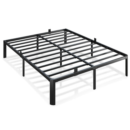 14inch durable black metal bed frame upgraded round fanshaped legs 4 mattress limiters 3500LBS heavyduty steel strips no springs required no noise reinforced large storage space below does not include headboard easy to assemble