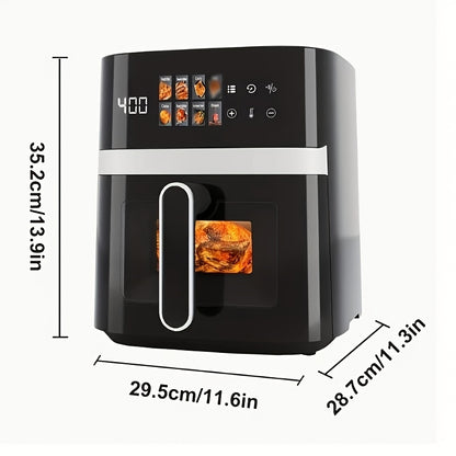 6Quart Large Capacity Air Fryer with 8 OneTouch Preset Functions 6In1 MultiFunction Air Fryer with Smart Cook Program Stainless Steel Rack Basket Viewing Window Interior Light