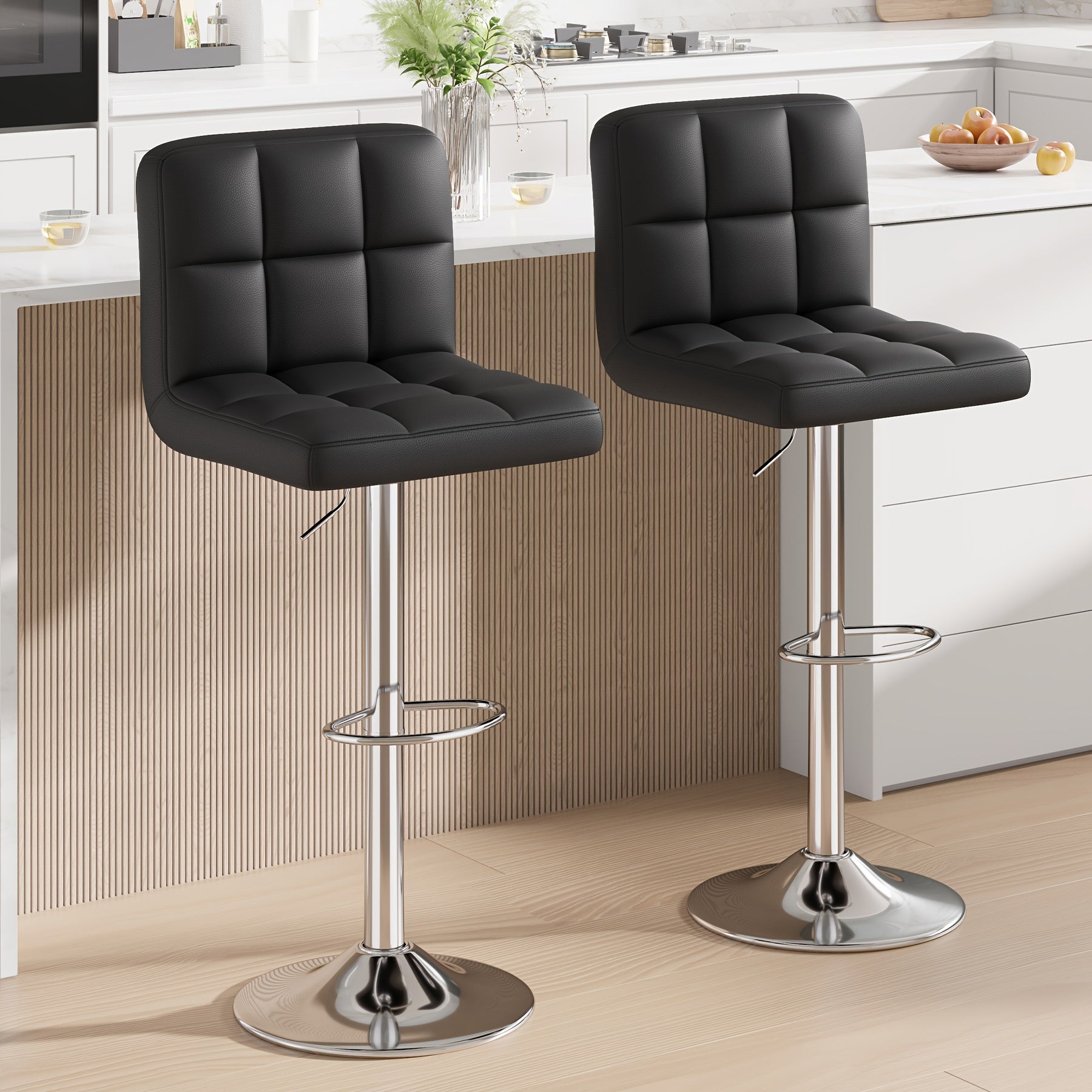 Set of 24 Bar Stools These Adjustable PU Leather Swivel Stools Feature a Modern Design with a Backrest And Footrest Perfect for Use in an Office Bar Kitchen Or Dining Area