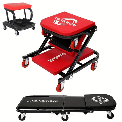 Auto Repair Bench with Roller Moving Tool TraySold Separately Wheel X Mechanical Climber 3In12In1 ZShaped Seat with 500 Pound Capacity Foldable And Adjustable Rolling Garage Folding Lying Down Sitting And Leaning with 6 Wheel Rollers