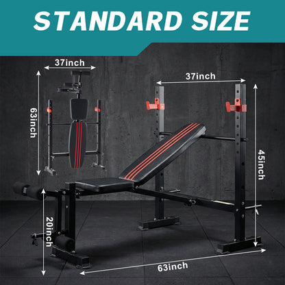 Weight Bench Set with Rack Adjustable 650 LBS Capacity Heavy Duty Foldable Bench Press Set with Leg Extension Curl Easy Assembly Strength Training Workout Set for Garage Home Gym