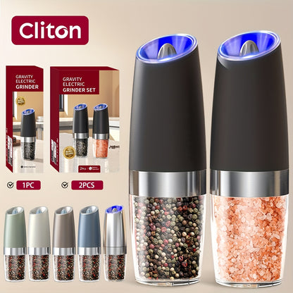 1pc2pcss Electric Salt And Pepper Grinder Automatic Pepper Mill Salt And Pepper Grinder Electric 2pcs Tilted Automatic Grind With LED Light Battery Powered Adjustable Coarseness Easy To Clean OneHand Operation Kitchen Essential Gift Idea