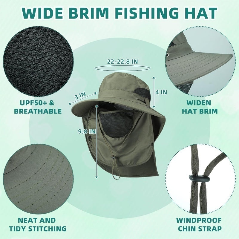 Cuffbow 3pcs Sun Hat for Men Women with Neck Flap Breathable Wide Brim Bucket Hat UV Protection UPF 50 Fishing Hiking