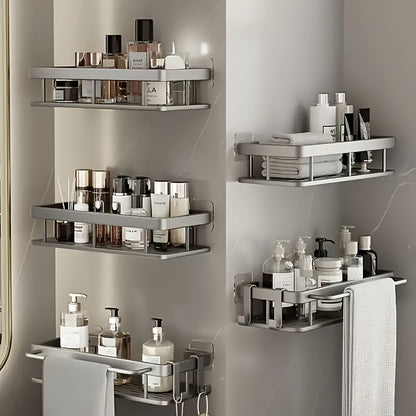 123pcs Metal Punchfree Bathroom Rack Thickened Easy to Install Multipiece Bathroom Rack Punchfree Wallmounted Storage Rack Largecapacity Wallmounted Black And Silvery Multifunction Storage Rack Suitable for Toilets And Bathrooms