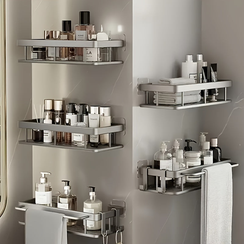 123pcs Metal Punchfree Bathroom Rack Thickened Easy to Install Multipiece Bathroom Rack Punchfree Wallmounted Storage Rack Largecapacity Wallmounted Black And Silvery Multifunction Storage Rack Suitable for Toilets And Bathrooms