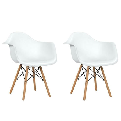Set of 2 Mid Century Modern Molded Dining Arm Side Chair Wood Legs