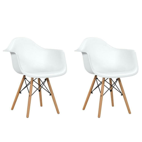 Set of 2 Mid Century Modern Molded Dining Arm Side Chair Wood Legs