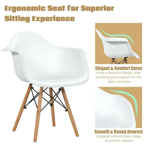 Set of 2 Mid Century Modern Molded Dining Arm Side Chair Wood Legs